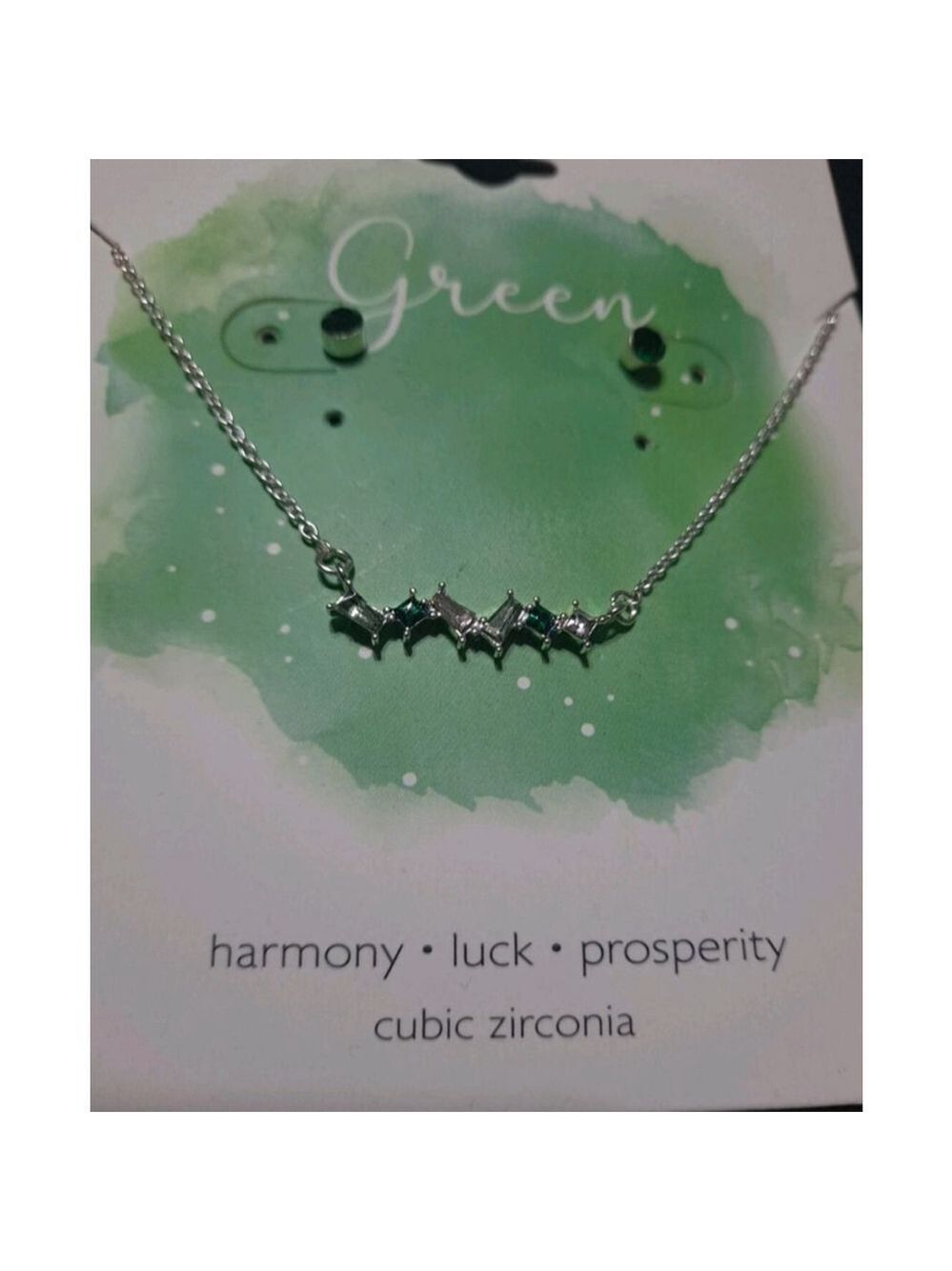 Green Silver Cubic Zirconia Necklace and Earring Set - Picture 3 of 5